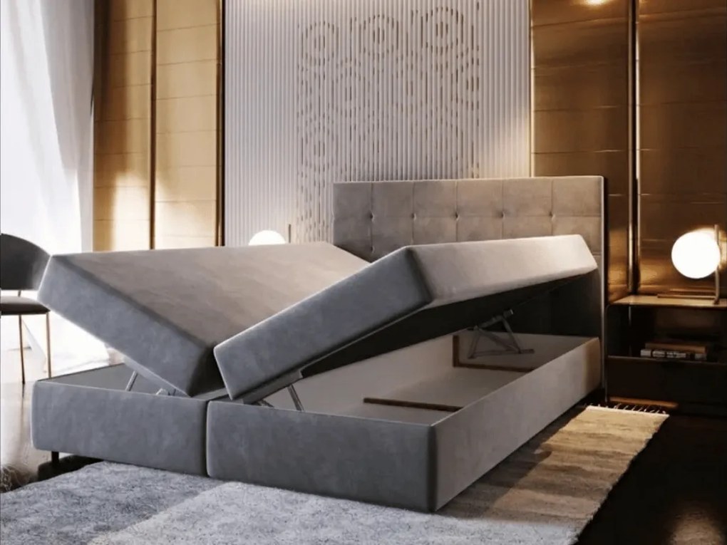 Čalúnená posteľ boxspring GLORIEN VELVET 140x200 cm modrá Matrac: Matrac Bonell pružinový