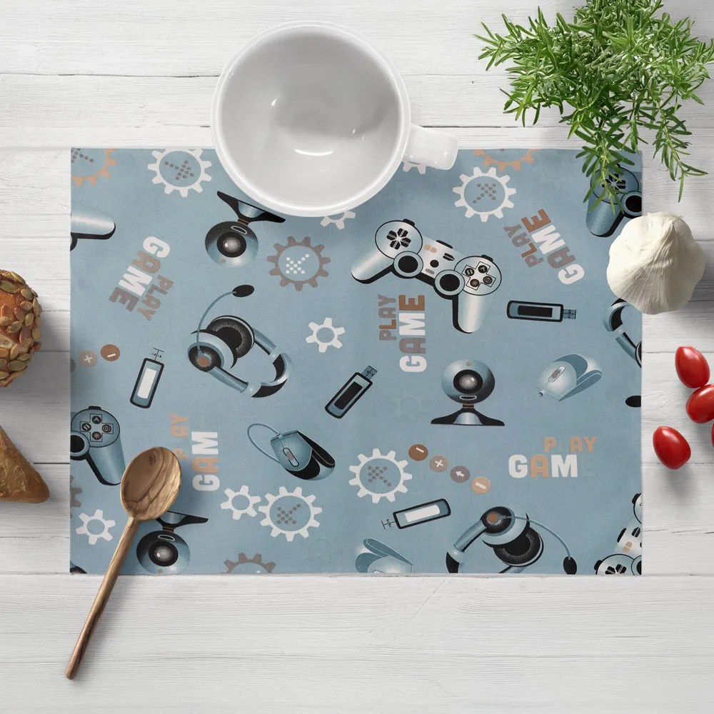 Biante Detské bavlnené prestieranie na stôl Sandra SA-588 Play Game na modrom 30x40 cm