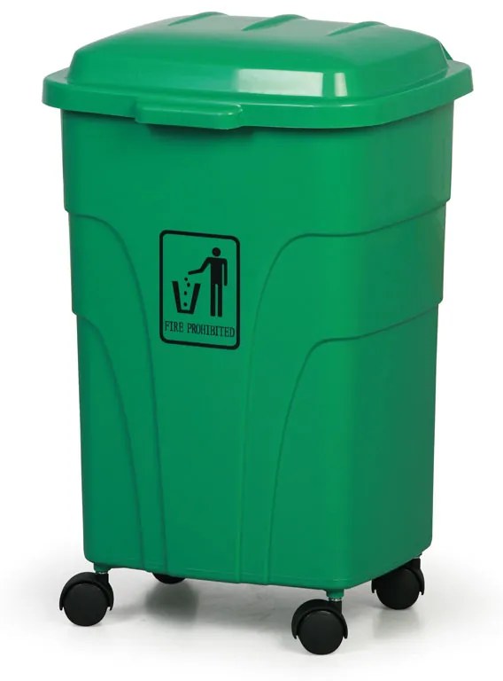 Plastový odpadkový kôš na triedenie odpadu, na kolieskach, 70 litrov, zelený