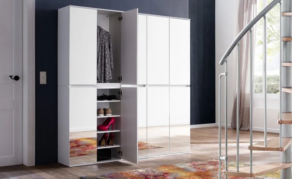 Zrkadlová viacúčelová skriňa s policami Mirror, 37 cm, biela