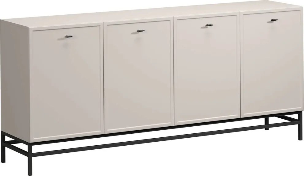 Komoda Lorini 200 cm štvordverová - kašmír / čierne úchytky T-bar / rám