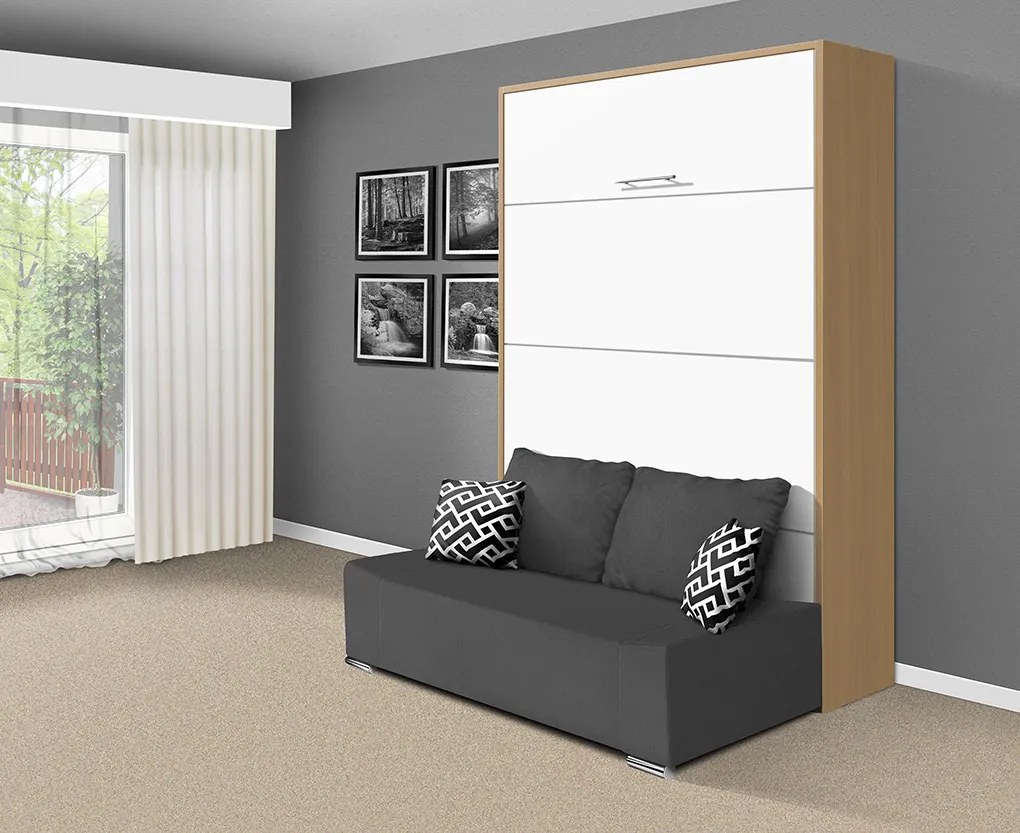 Nabytekmorava Sklápacia posteľ s pohovkou VS 21058P 200x180 farba pohovky: Krémová, Typ farebného prevedenia: Buk / dvere biele LESK