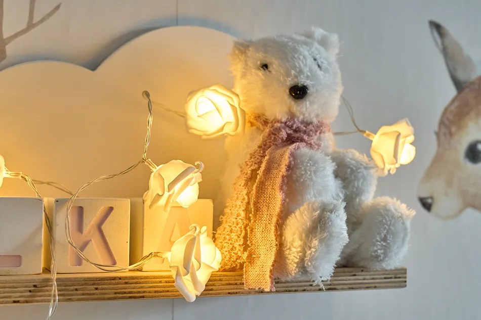 DECOLED LED světelný řetěz na baterie, 10 teple bílých diod, 1,8 m, růže