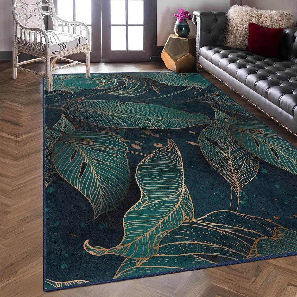 Prateľný behúň v petrolejovej farbe 80x200 cm Midnight Jungle – Mila Home