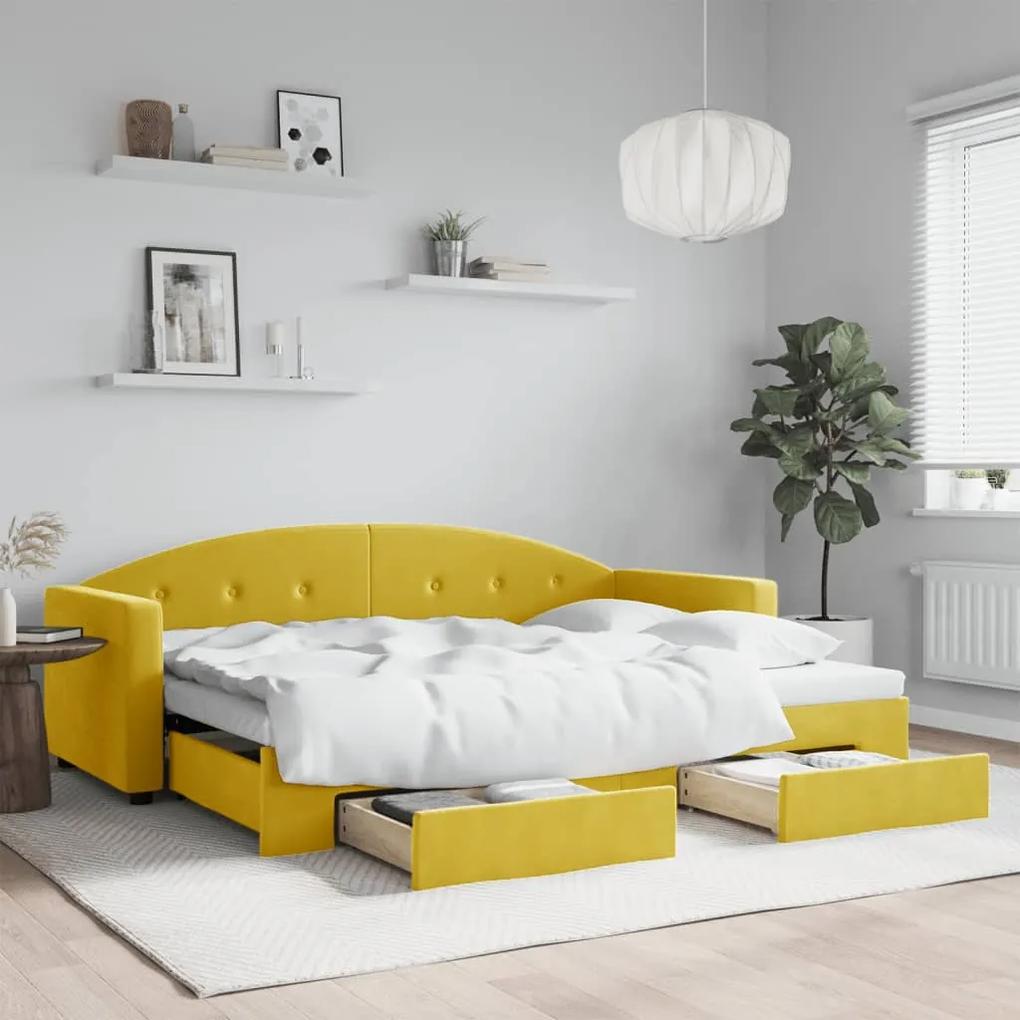 Rozkladacia denná posteľ s matracmi žltá 80x200 cm zamat 3197347