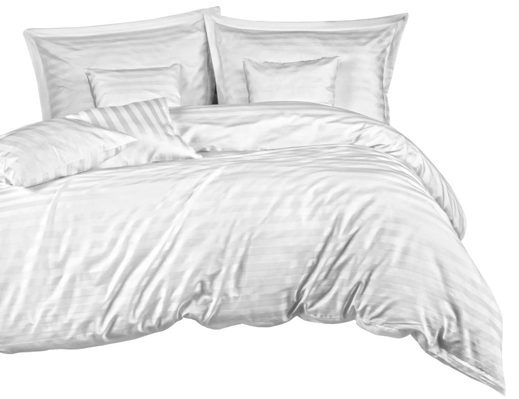BAMBUSOVÉ POSTEĽNÉ OBLIEČKY STRIPE WHITE 220X200 CM, 2 KS 70X80 CM, 4 KS 40X40 CM BIELA