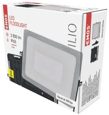EMOS Vonkajší LED nástenný reflektor ILIO, 31W, neutrálna biela, čierny, IP65