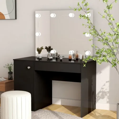 vidaXL Toaletný stolík s LED svetlami 110x55x145 cm MDF čierny-