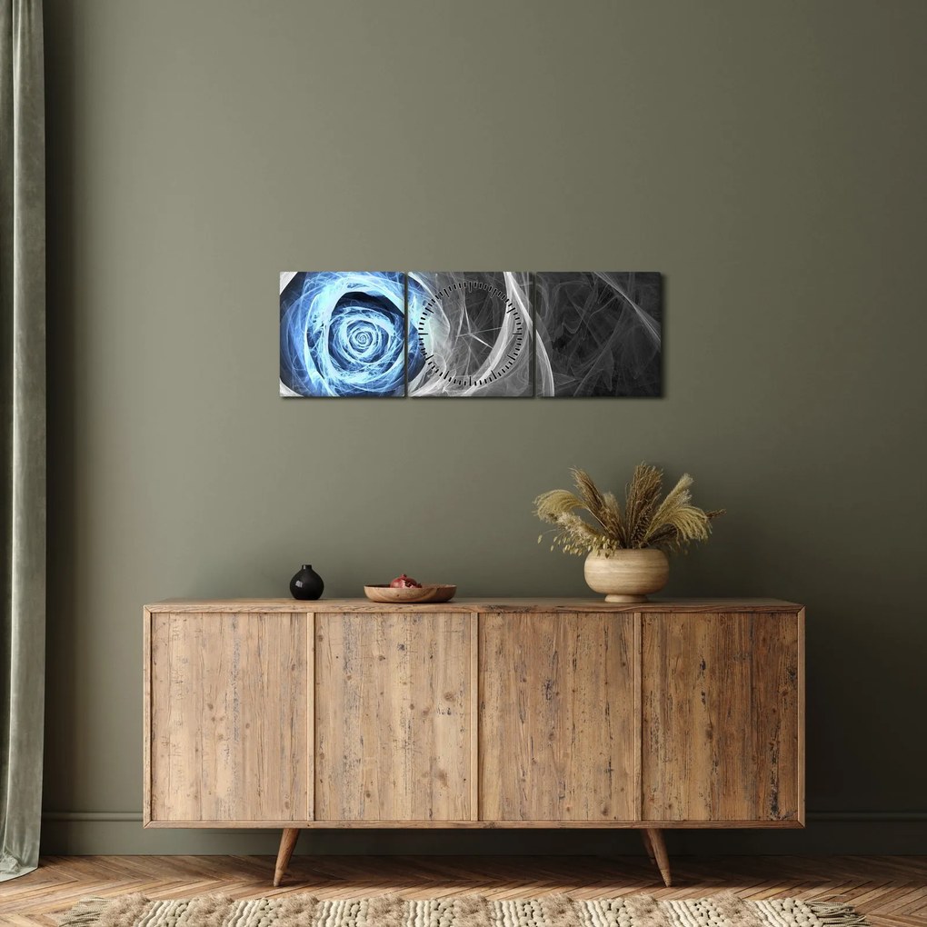 Obraz - Abstraktné ruže modrá (s hodinami) (90x30 cm)