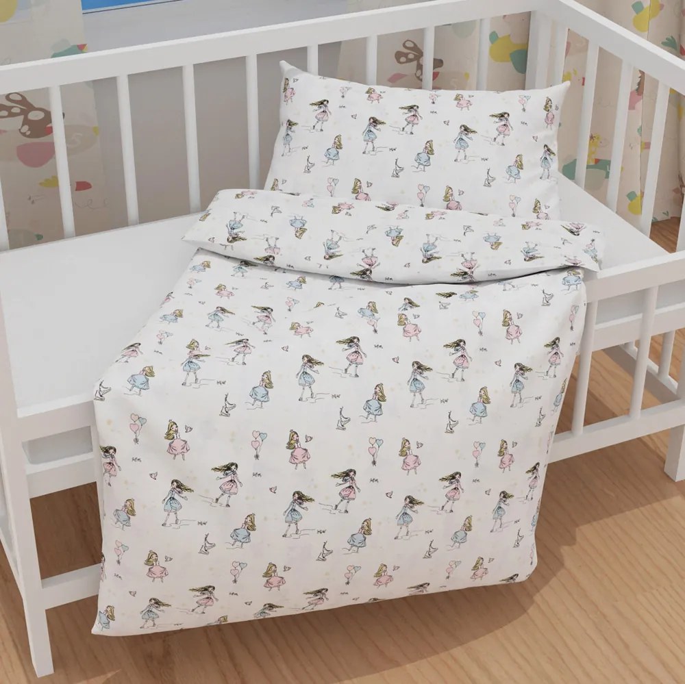 Biante Detské bavlnené posteľné obliečky do postieľky Sandra SA-261 Krasokorčuliarky na krémovom Do postieľky 90x130 a 40x60 cm