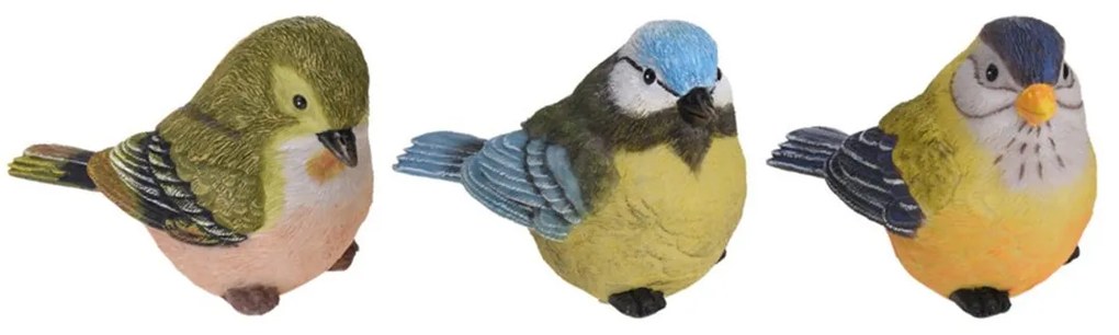 Záhradná figúrka z polistone Birds, sada 3ks, 9 cm, viacfarebná
