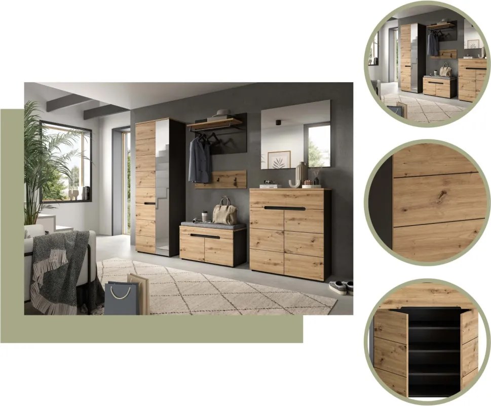 Predsieňová zostava Cano (6-dielna), šedá/dub artisan