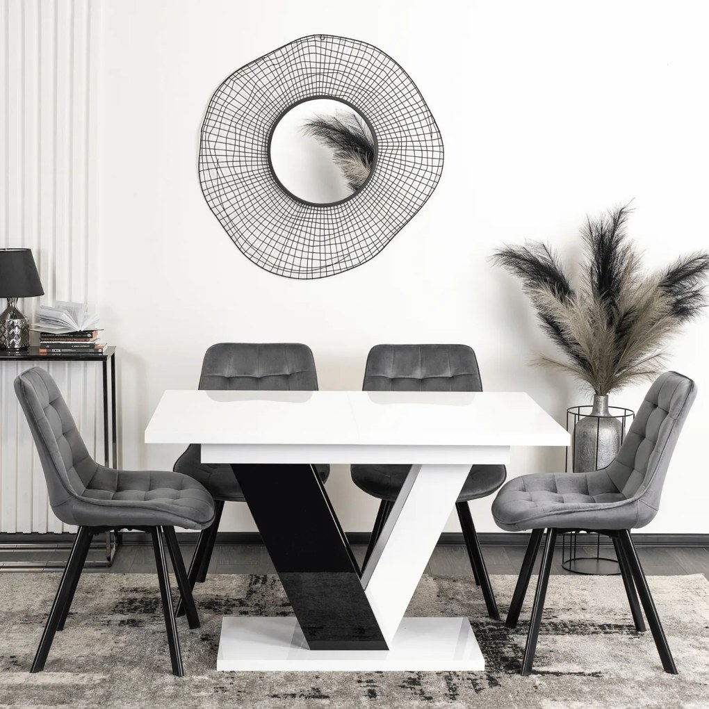 JAKS Jedálenský stôl Clark 120 cm čierno biely gloss glamour
