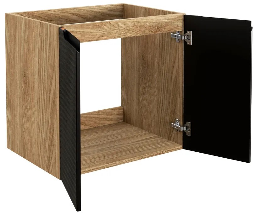 Závěsná skříňka Luxor Black s deskou a umyvadlem 90 cm černá/dub olejovaný