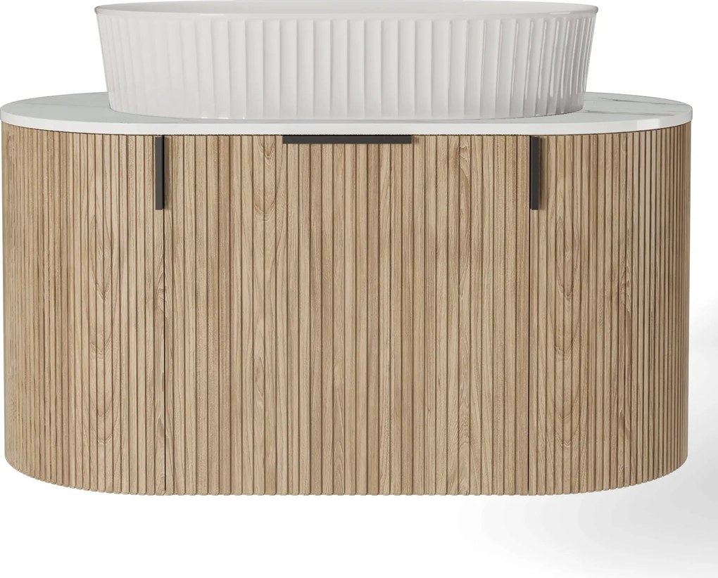 Závěsná skříňka s deskou a umyvadlem La Simplicite 80 cm dub přírodní/bílá