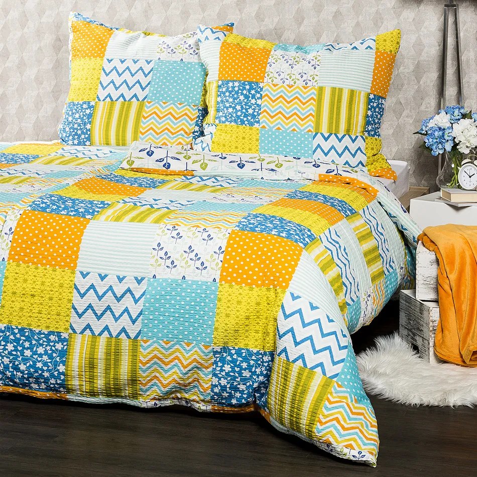 4Home Krepové obliečky Patchwork blue, 160 x 200 cm, 70 x 80 cm
