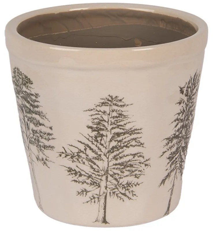 Béžový obal na kvetináč so stromčekmi Natural Pine Trees L - Ø 15*14 cm