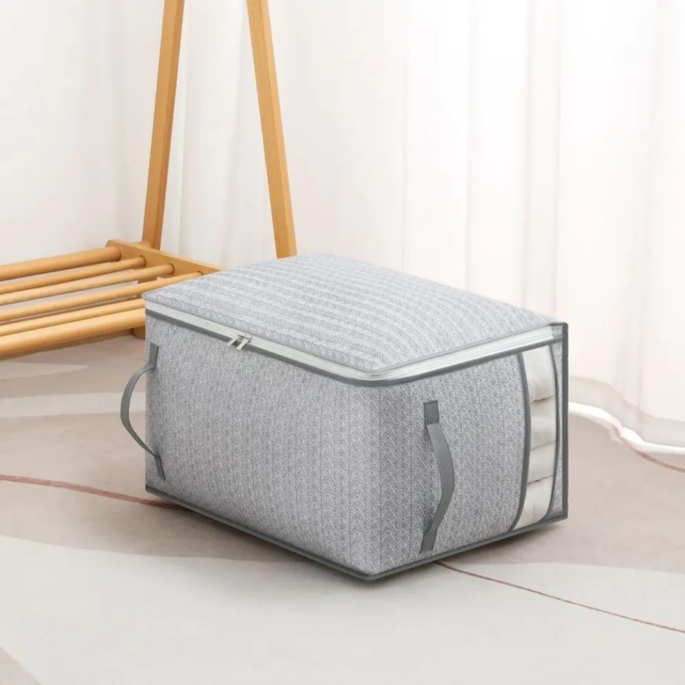 eCarla Textilný box na uskladnenie posteľnej bielizne a oblečenia, sivý COCK 52 x 44 x 30 cm