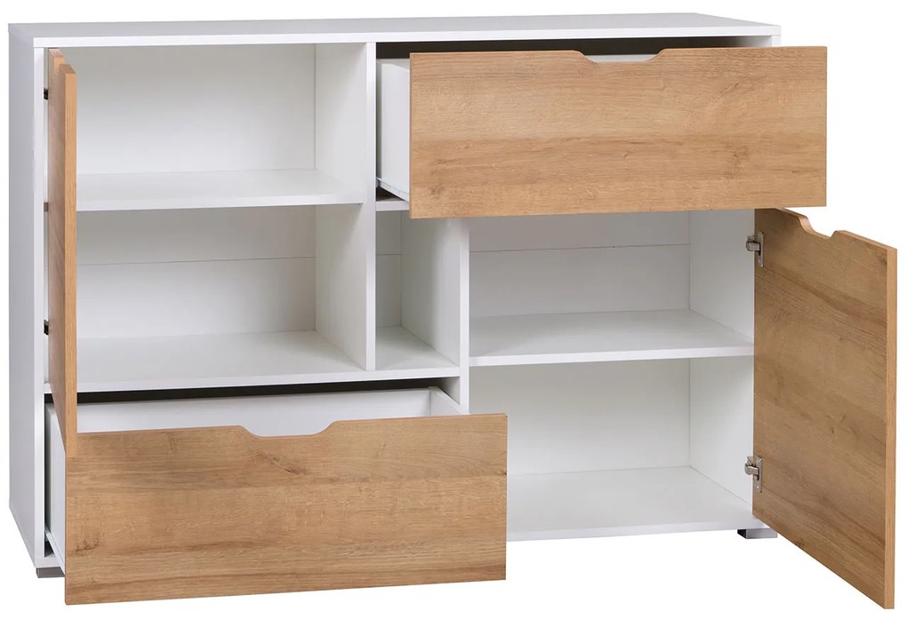 Obývacia stena Monaco VI, Farby: Biela + Dub zlatý