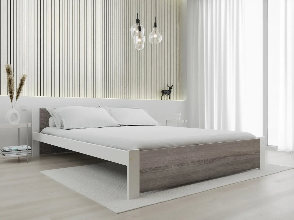 Posteľ IKAROS 120 x 200 cm, biela/dub hľuzovka Rošt: S latkovým roštom, Matrac: Matrac COCO MAXI 20 cm