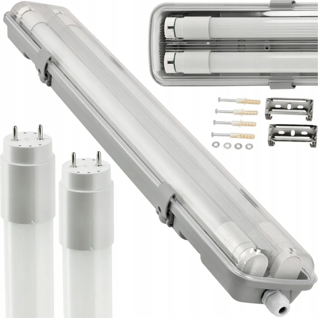 Hermetické svietidlo 120cm lampa + 2x LED trubice vodotesné 6000k studená teplota