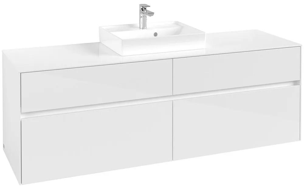 VILLEROY &amp; BOCH Collaro závesná skrinka pod umývadlo na dosku (umývadlo v strede), 4 zásuvky, 1600 x 500 x 548 mm, Glossy White, C07700DH