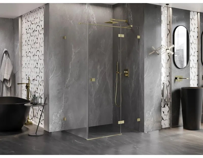 Mexen Lunar T, výklopný sprchový kút pravý 120 x 110 cm, 8mm číre sklo, zlatý kartáčovaný - 834T-120-110-55-00-P