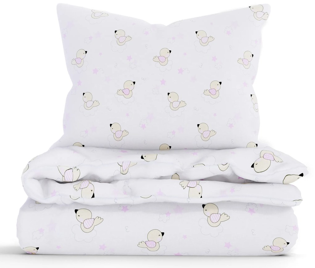 Bavlnené obliečky Renforcé do postieľky – Vtáčiky ružové
