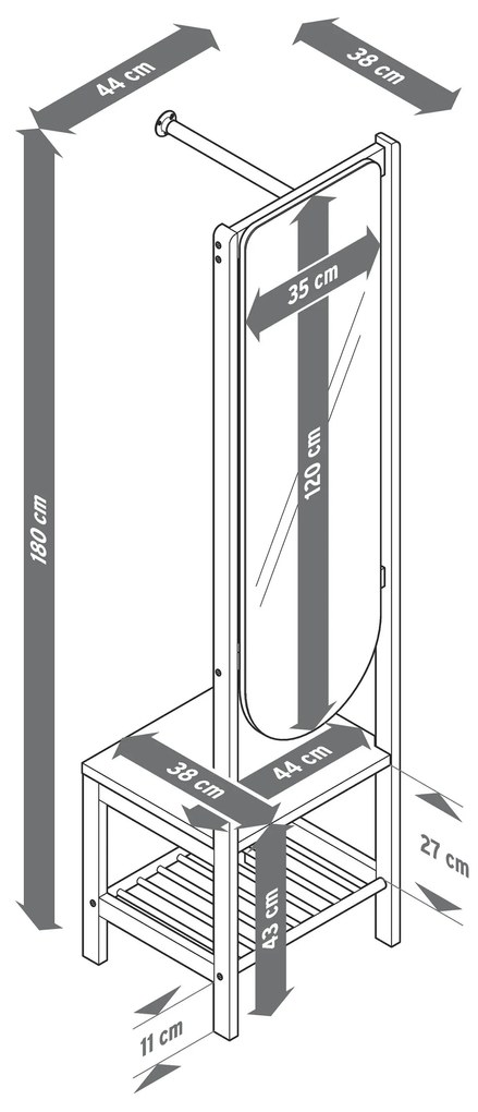 Vešiaková skriňa so zrkadlom a odkladacou plochou