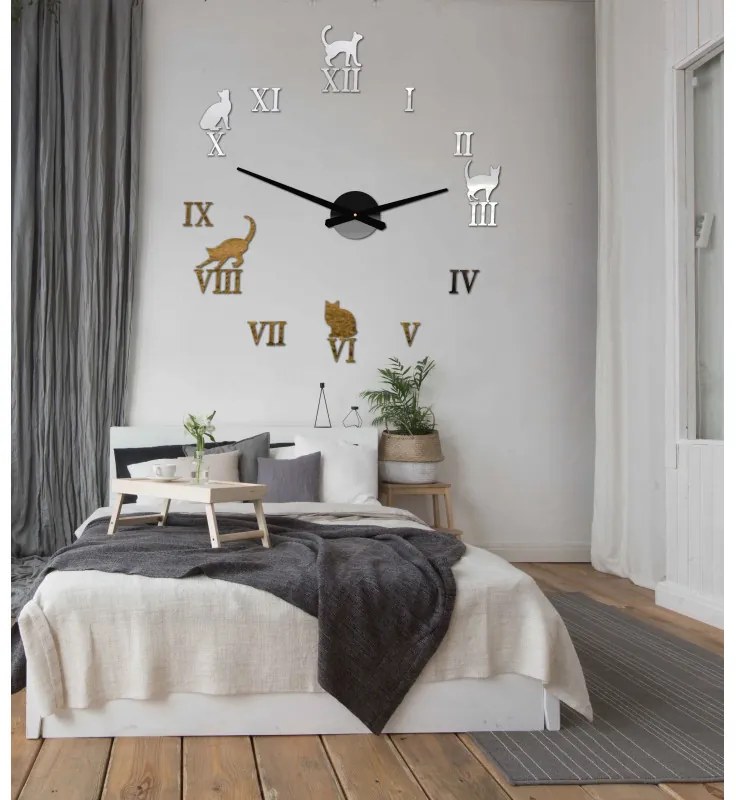 Nalepovacie nástenné hodiny mačka - rímske čísla | SENTOP 12S020