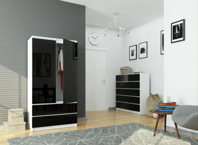 Skriňa S 90 cm 2D 2SZ CLP čierna, lesk