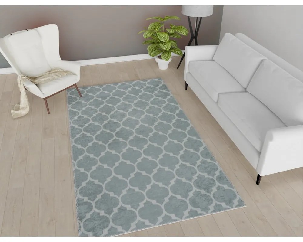 Svetlosivo-krémový prateľný koberec behúň 200x80 cm - Vitaus