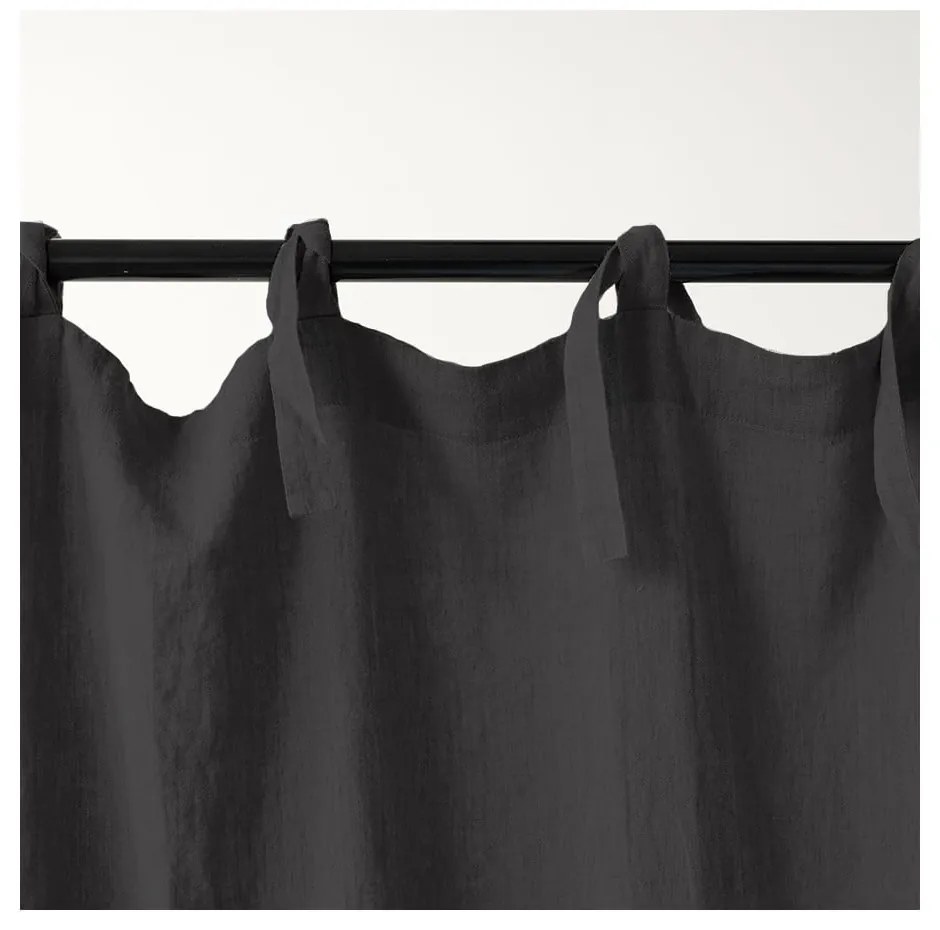 Tmavosivý ľanový záves s pútkami Linen Tales Night Time, 250 x 140 cm