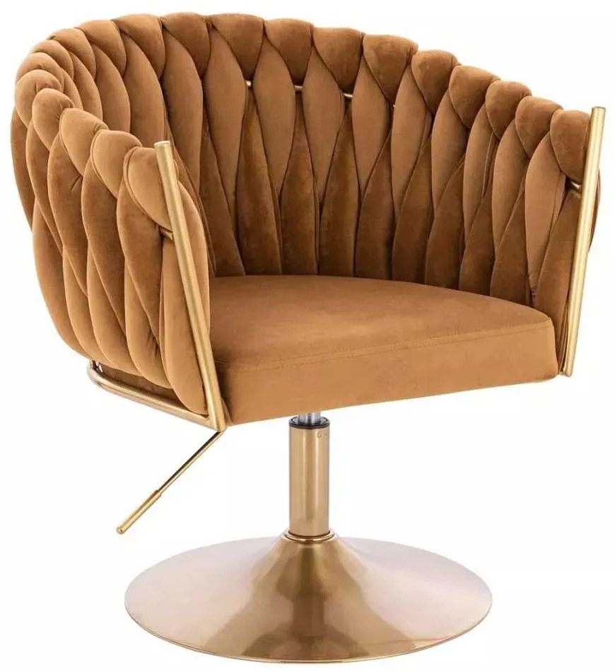 LuxuryForm DESIGN Kreslo NORDEN VELUR na zlatom tanieri - medové