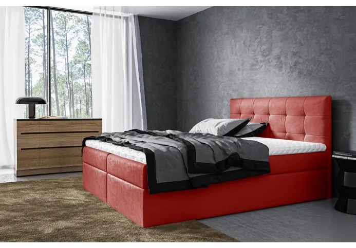 Moderná čalúnená posteľ Riki s úložným priestorom červená 200 x 200 + topper zdarma