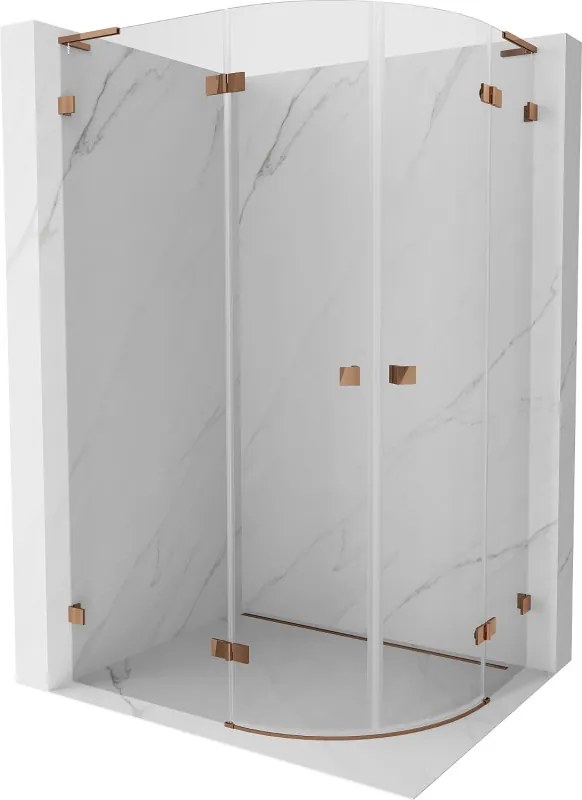 Mexen Lunar, L polkruhový výklopný sprchový kút 100 x 90 cm, 8mm číre sklo, profil ružové zlato, 833L-100L-090P-60-00