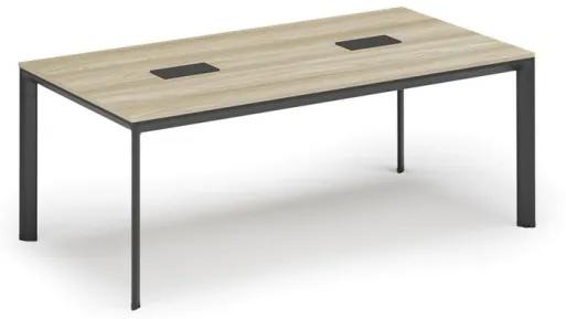 Stôl INVITATION 2000 x 1000 x 740, dub prírodný + 2x stolná zásuvka TYP IV, čierna