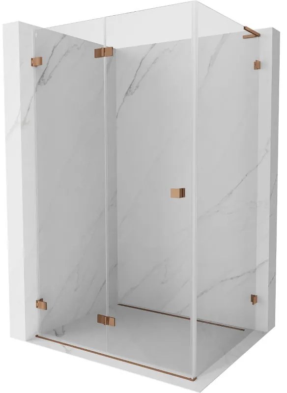 Mexen Lunar-F L, 1-krídlový sprchový kút so skladacími dverami, ľavý, 85 x 80 cm, 8mm číre sklo, ružové zlato profil, 836L-085-080-60-00-L