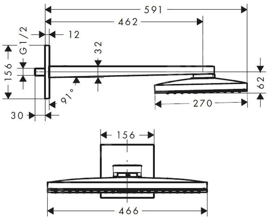 Hansgrohe Rainmaker Select, hlavová sprcha 460 1jet so sprchovým ramenom, čierna/chrómová, HAN-24003600