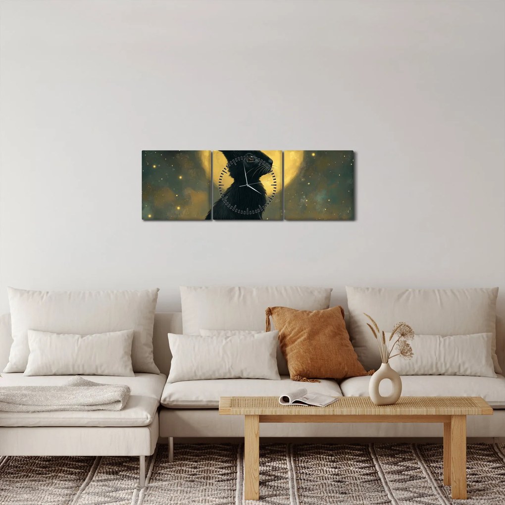 Obraz - Zajac s mesiacom (s hodinami) (90x30 cm)