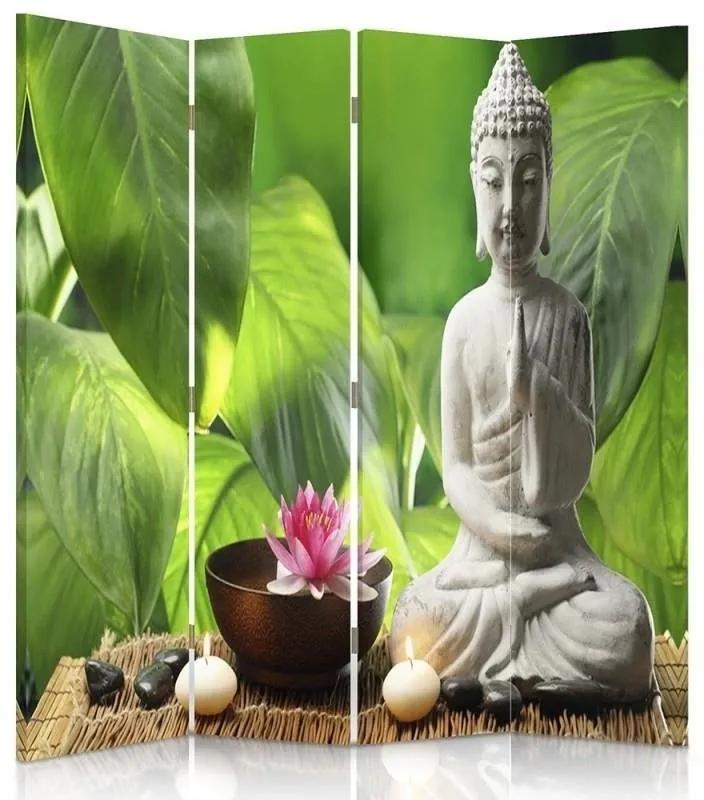Ozdobný paraván Květiny Buddhových listů - 145x170 cm, štvordielny, obojstranný paraván 360°