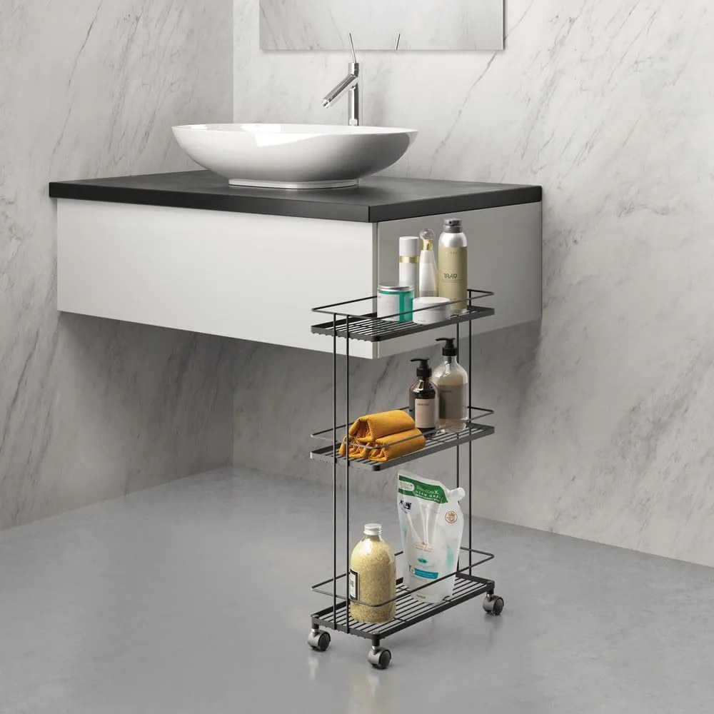 Matne čierny oceľový pojazdný regál 38x62x16 cm Lava – Metaltex