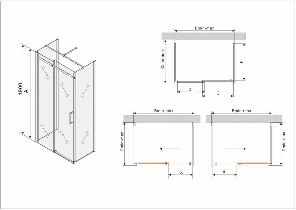 Mexen Omega, 3-stenný sprchovací kút s posuvnými dverami 110 (dvere) x 100 (stena) cm, 8mm číre sklo, chrómový profil, 825-110-100-03-00