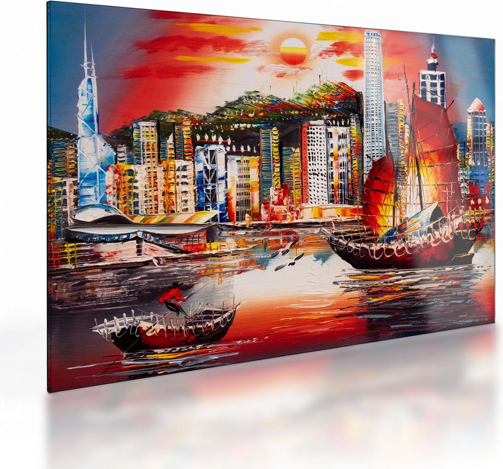 Obrázok - Victoria Harbor, Hong Kong, olejomaľba (70x50 cm)