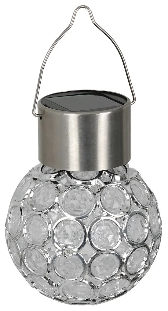 Exteriérové solárne závesné svietidlo Ring, 1x strieborné krištáľové tienidlo, RGB
