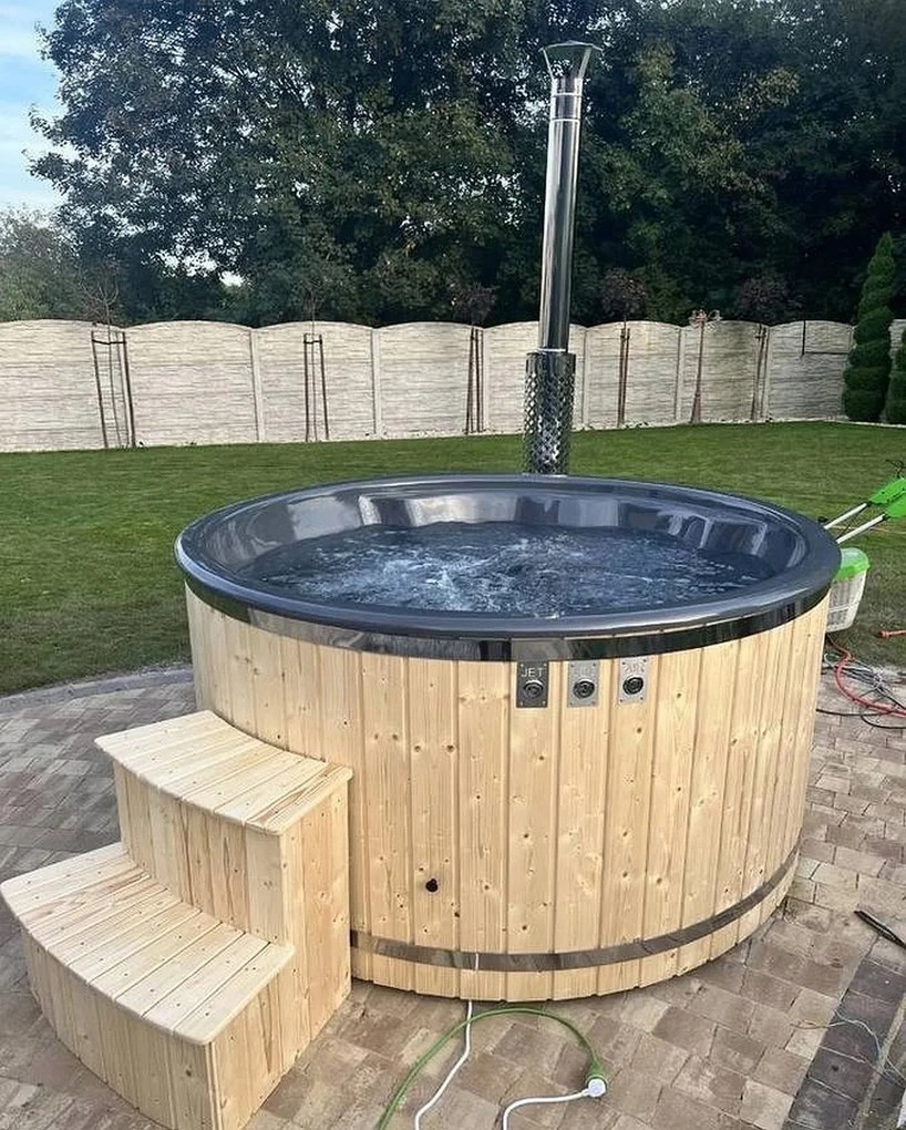 Záhradná vírivka balia drevená celoročná hydromasáž v kúpeľoch 225 cm