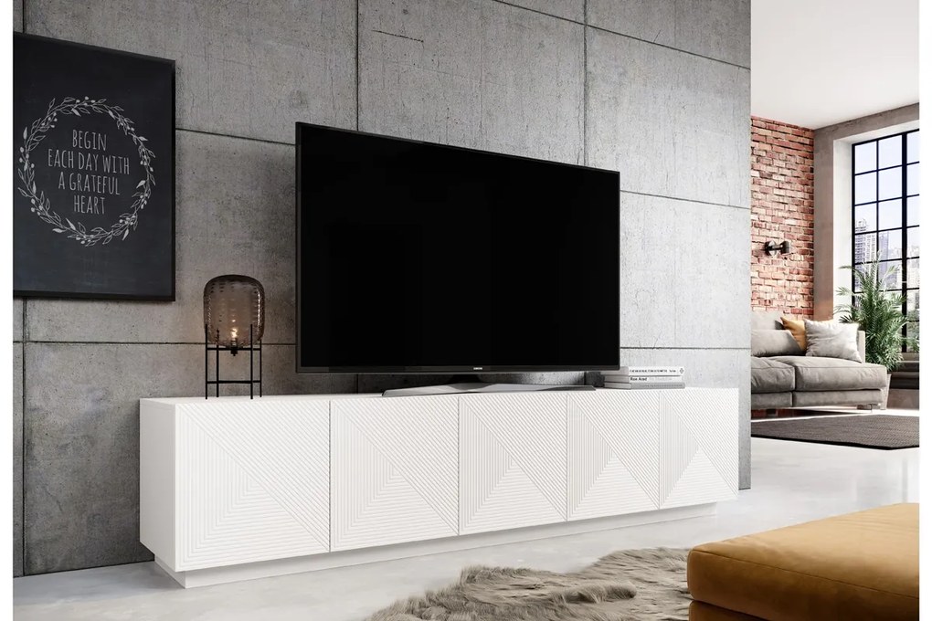 Moderný TV stolík Asha 200 cm - biely mat