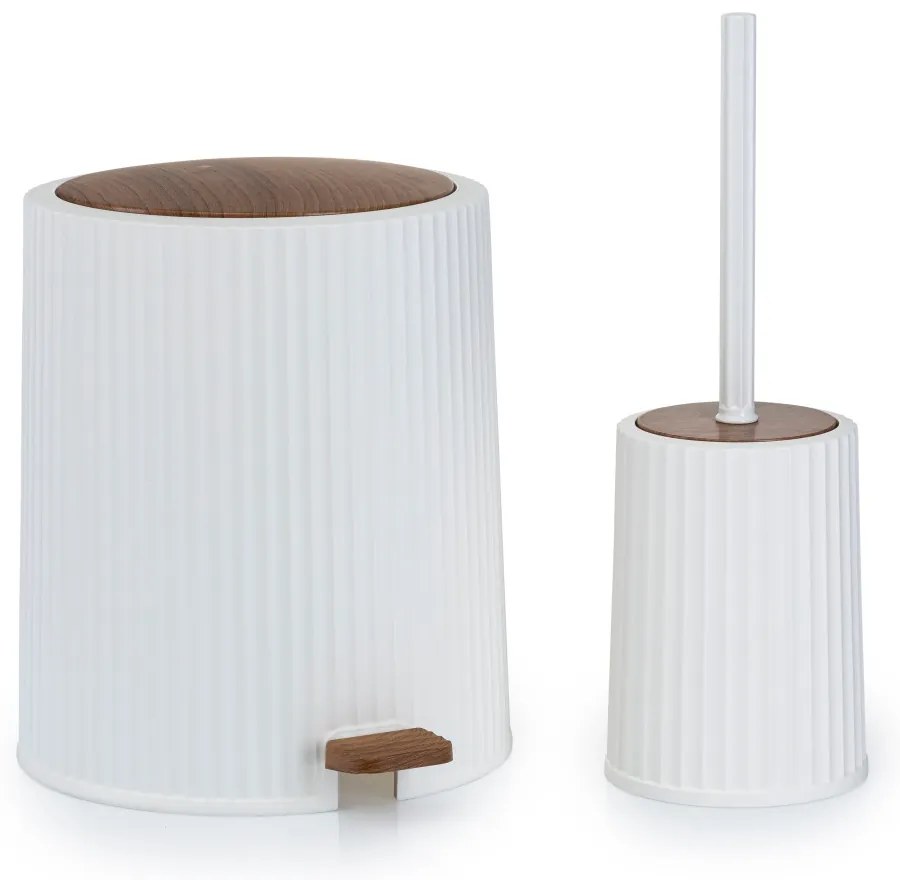 Sada kúpeľňových doplnkov Roza biela/s povrchovou úpravou v dekore dreva