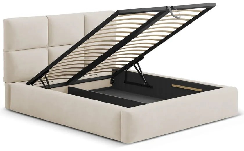 Béžová čalúnená dvojlôžková posteľ s úložným priestorom s roštom 180x200 cm Libera – Windsor &amp; Co Sofas