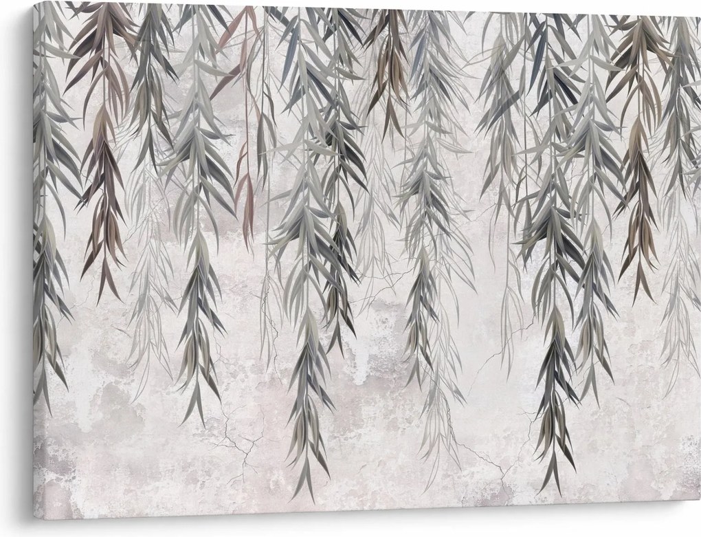 Obraz - Vŕbové vetvičky v šedej omietke (70x50 cm)